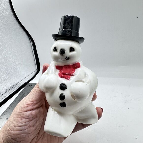 Vintage Rosbro Hard Plastic Snowman w/Pipe 5” Christmas Decor Kitsch 1950's - Picture 5 of 7